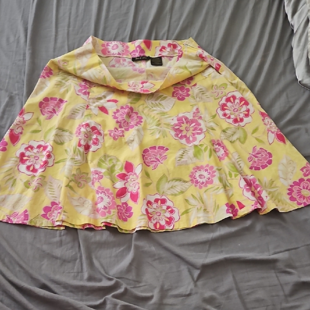 Vibrant Floral Skater Skirt in Yellow and Pink